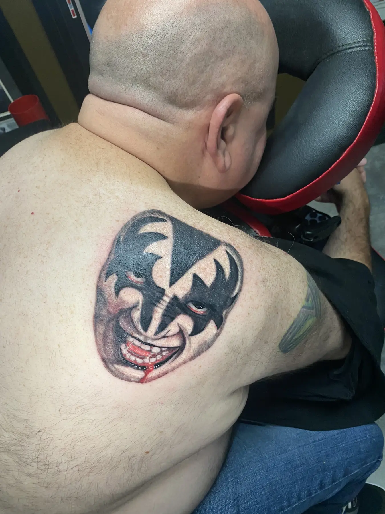 Color Demon character portrait tattoo by Josh Poindexter